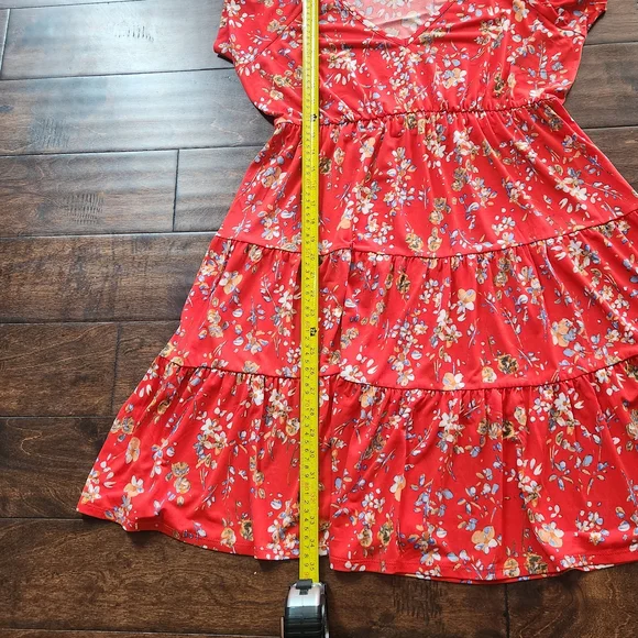 Maggy London Coral MULTI Floral Tiered Babydoll Dress Size: M - Picture 6 of 11